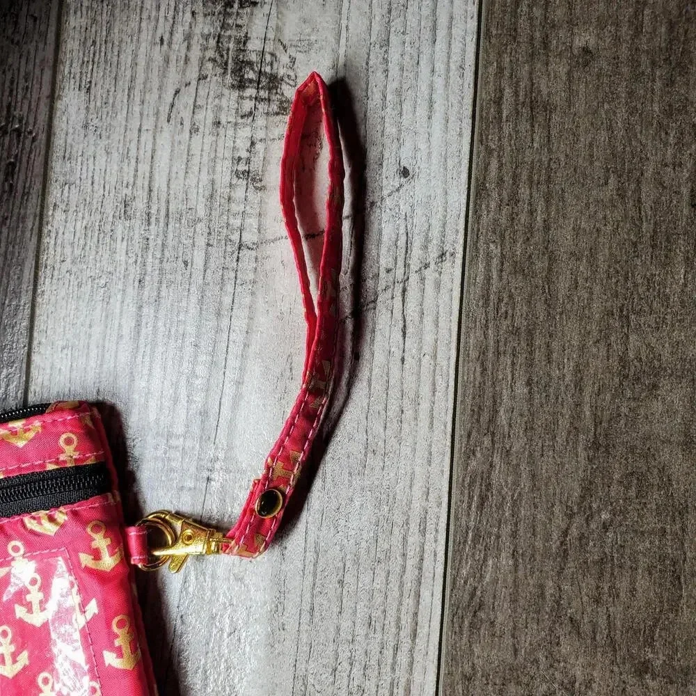 Simply Southern Phone Wristlet Red and Gold Anchors EUC